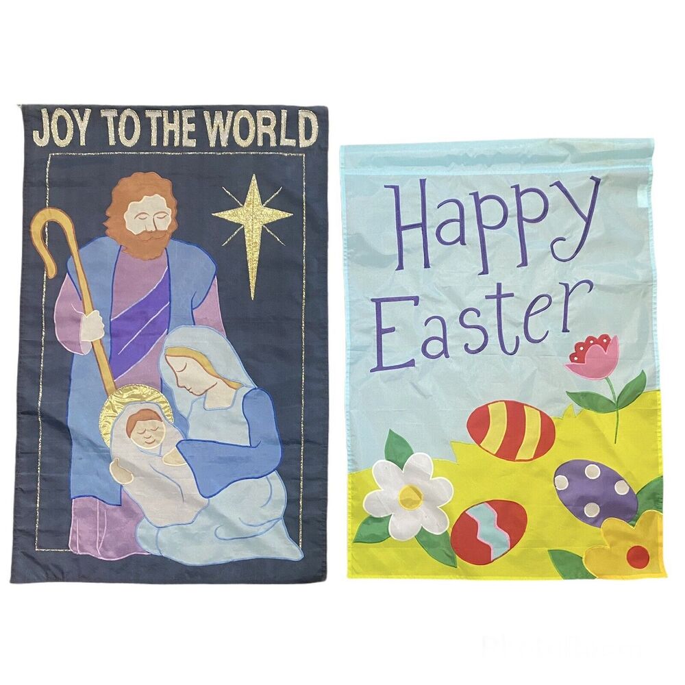 "Joy to the World" and Happy Easter Nativity Scene Yard Garden Flag Lot